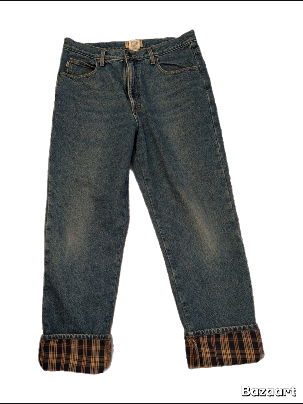 L.L. Bean Men's Relaxed Indigo Jeans with Plaid Cuffs